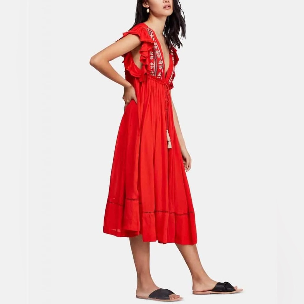 Free People Will Wait For You Midi Dress in Red